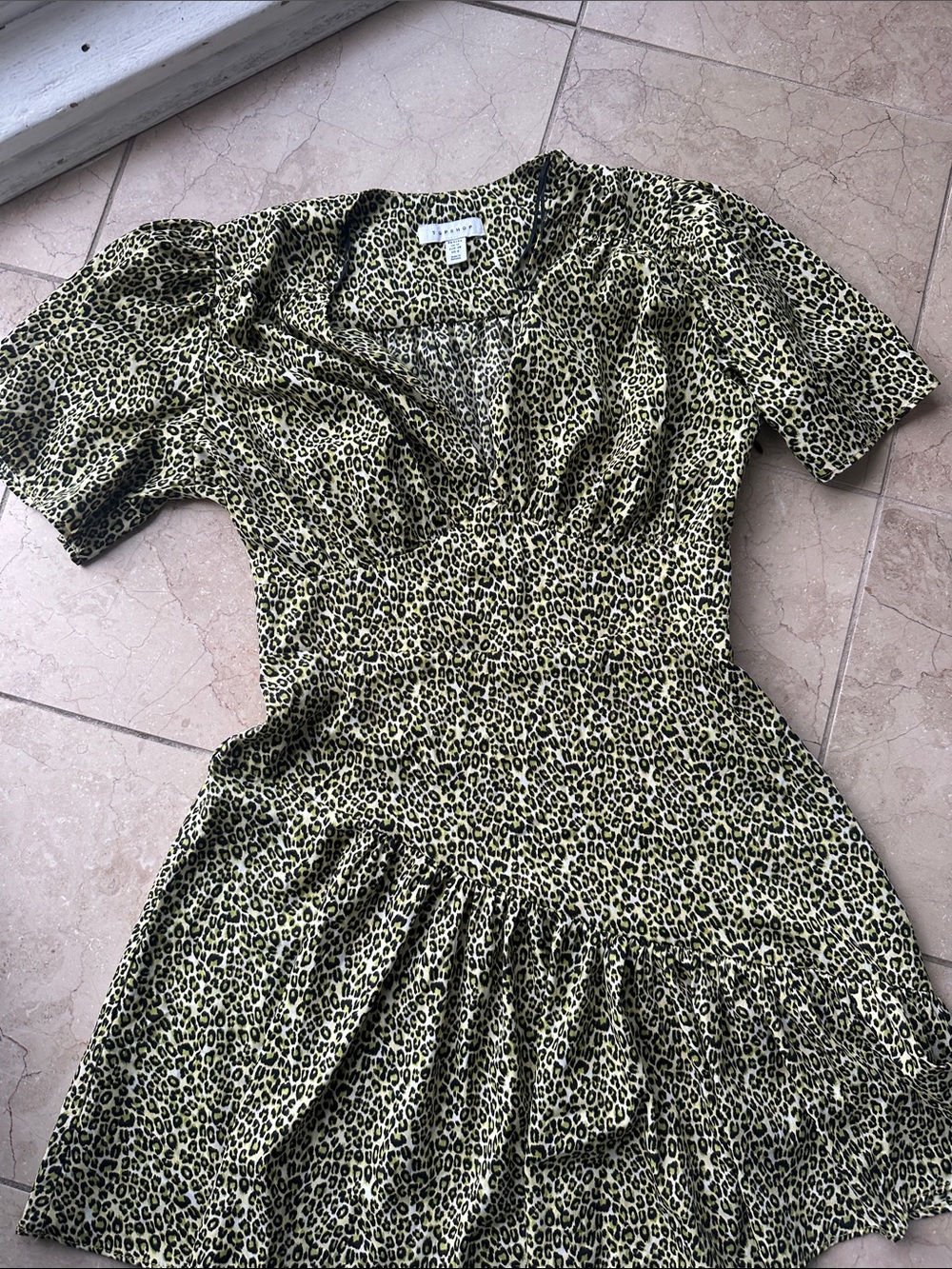 Topshop Green Leopard Print Mini Dress